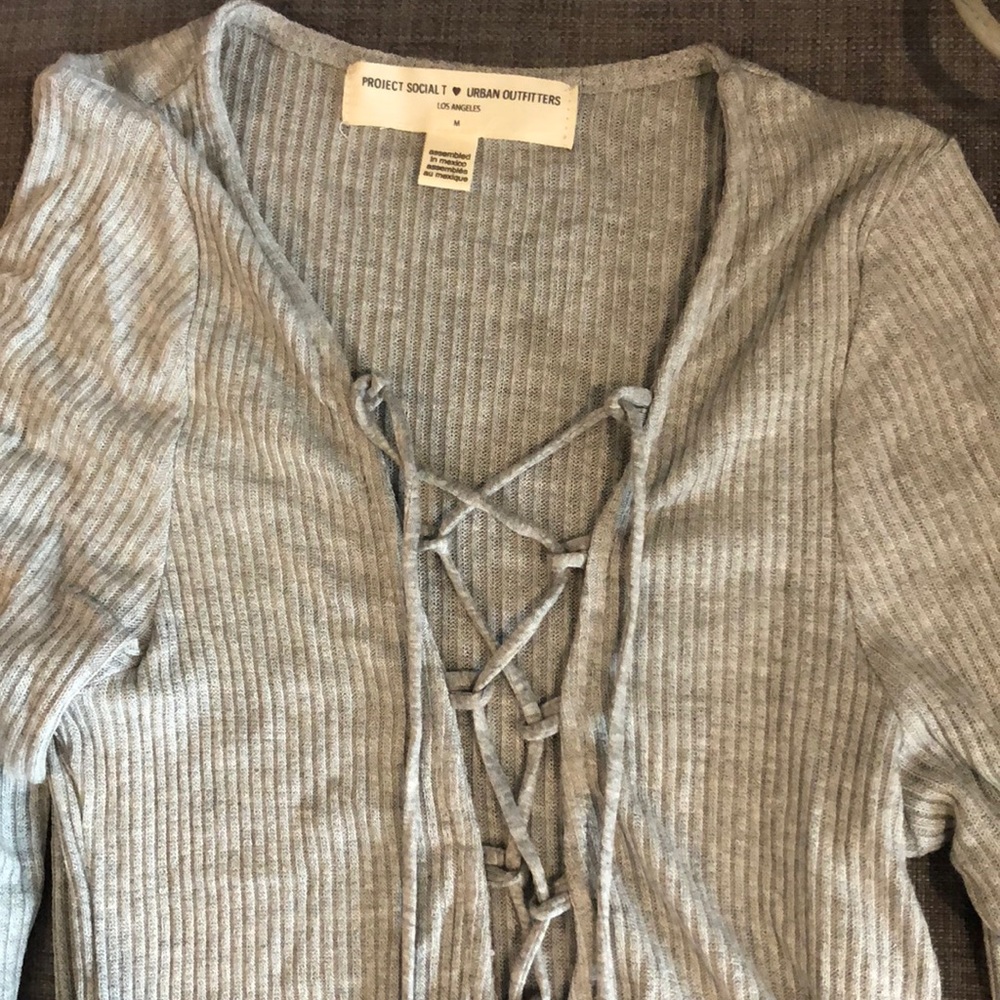 Urban outfitters Lace up gray long sleeved top